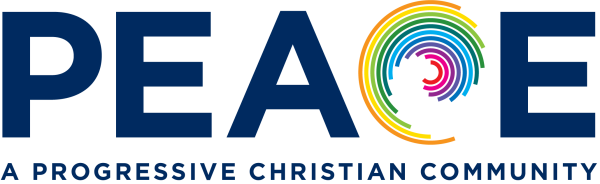 Peace Church Logo with rainbow swirl as the "C"